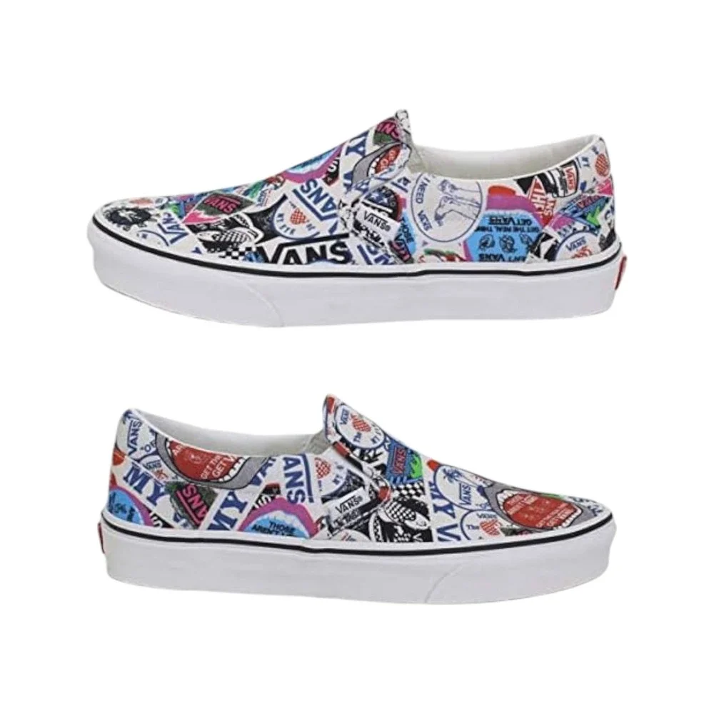 Vans Men's Classic Slip On Label Mix Canvas Shoes Black True White VN0A4BV3V9A